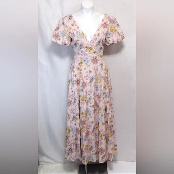 Lulus NWT Floral Print Puff Sleeves Crisscross Open Back Maxi Dress XS - Picture 5 of 15